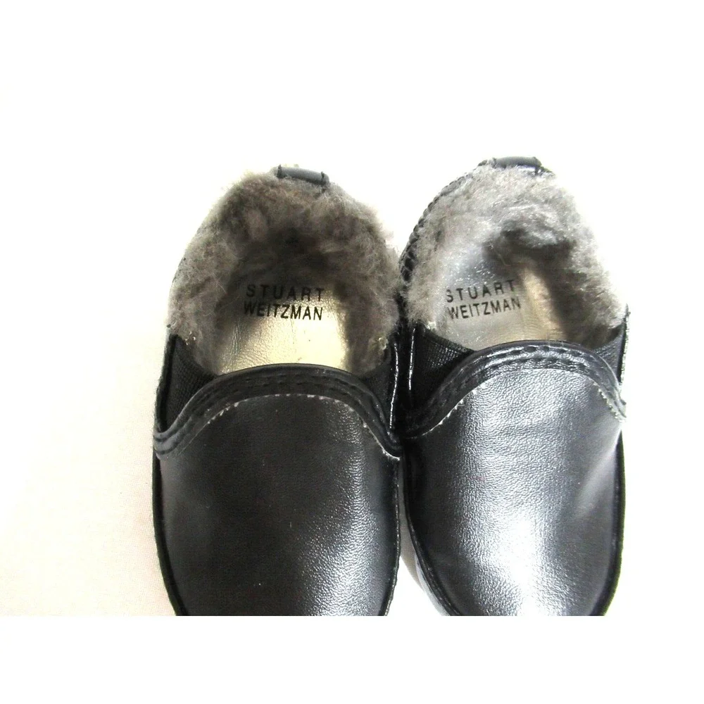 Stuart Weitzman Size 2 Baby Furrier Infant Girl/Boy Black Fur Lined Crib Shoes